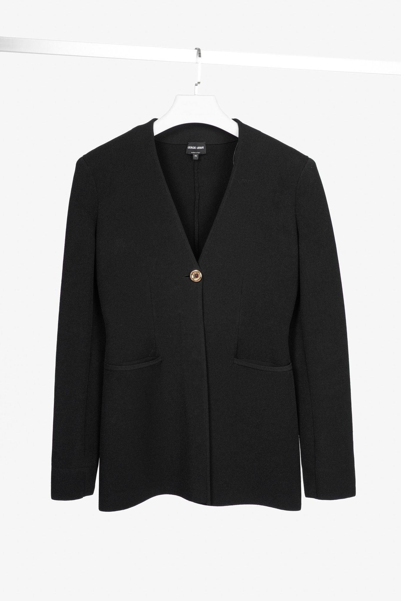 Giorgio Armani Giorgio Armani Black Viscose-Knit Collarless Blazer Size XL / US 12-14 / IT 48-50 - 1 Thumbnail