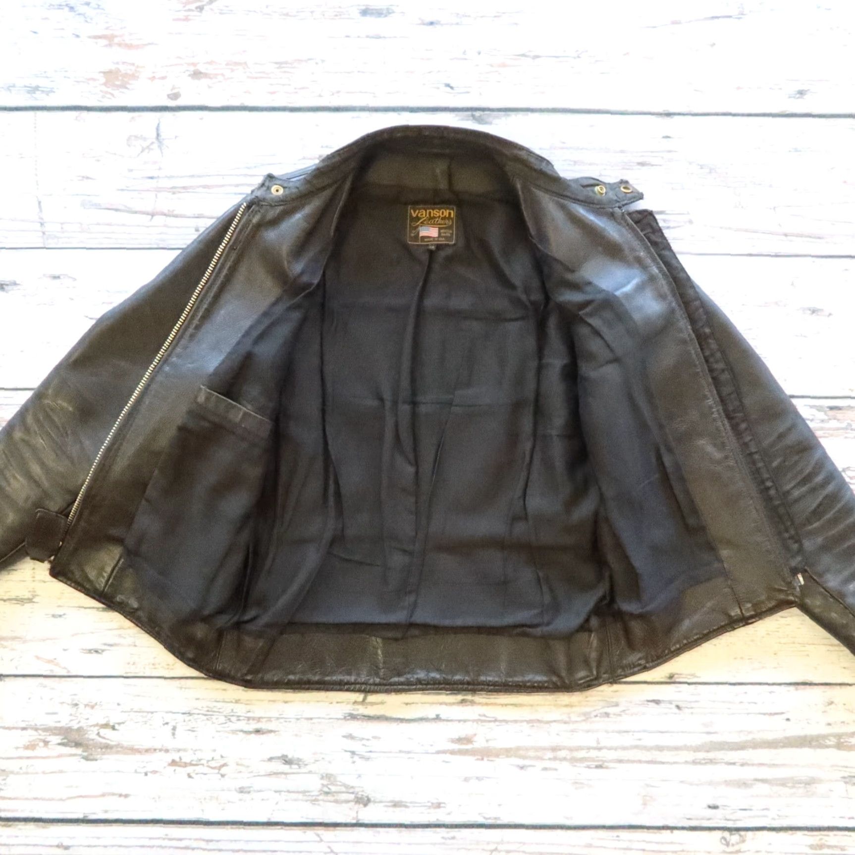 Vintage VINTAGE Vanson Cafe Racer Leather Jacket Mens Jacket 40 Black Motorcycle Jacket Size US XXS / EU 40 - 6 Thumbnail