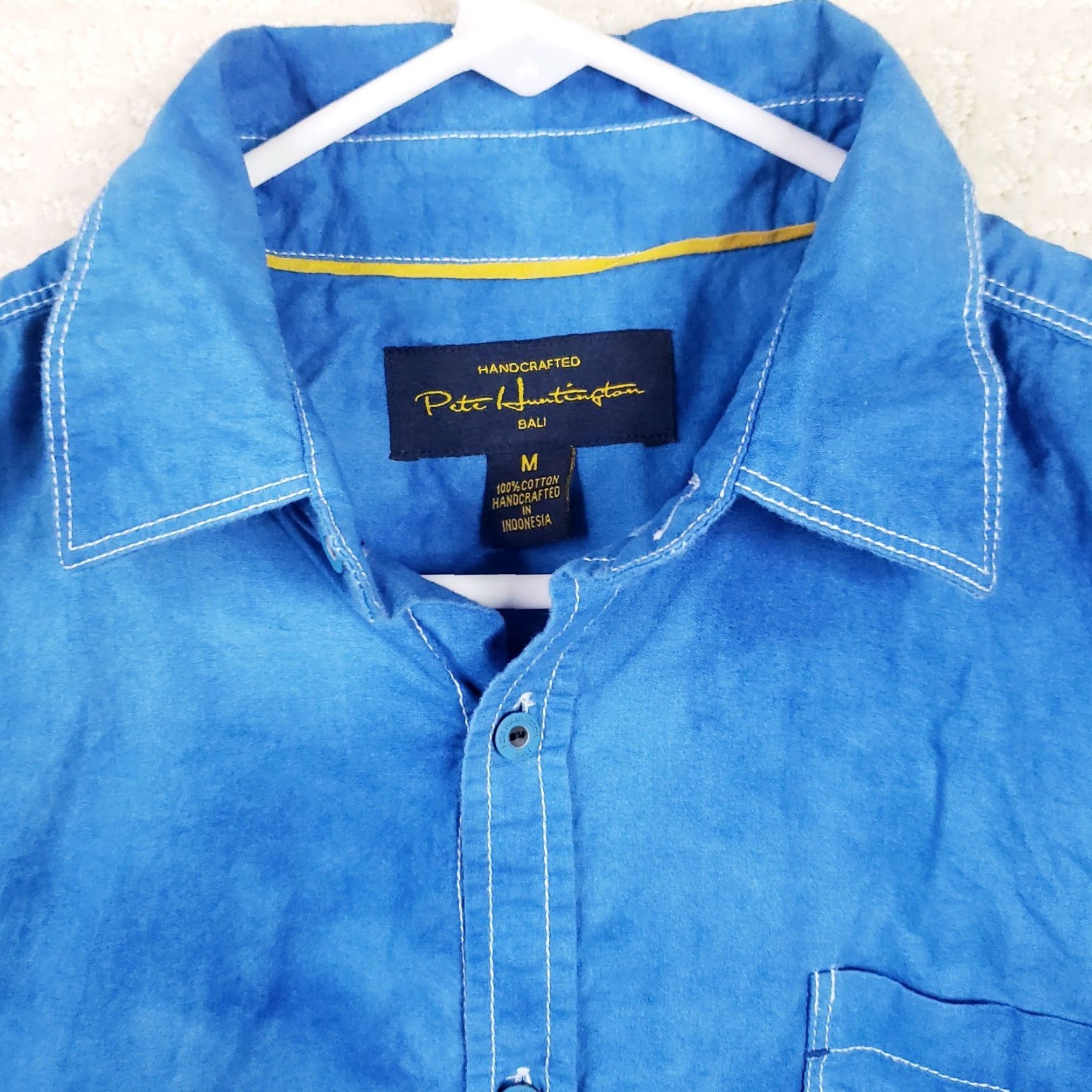Vintage Pete Huntington Bali Hawaiian Button-Up Shirt M Blue Short Sleeve Men's Regular Cotton Relaxed Size US M / EU 48-50 / 2 - 3 Thumbnail