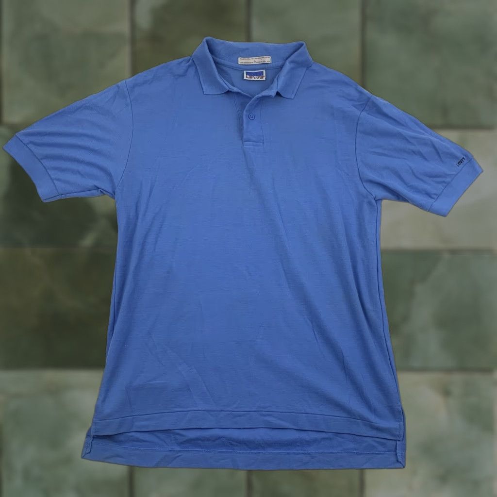 Levi's VINTAGE Levis Polo Shirt Adult Large Blue Collared Dress Shirt 1980s USA Jeans Size 42R - 1 Thumbnail