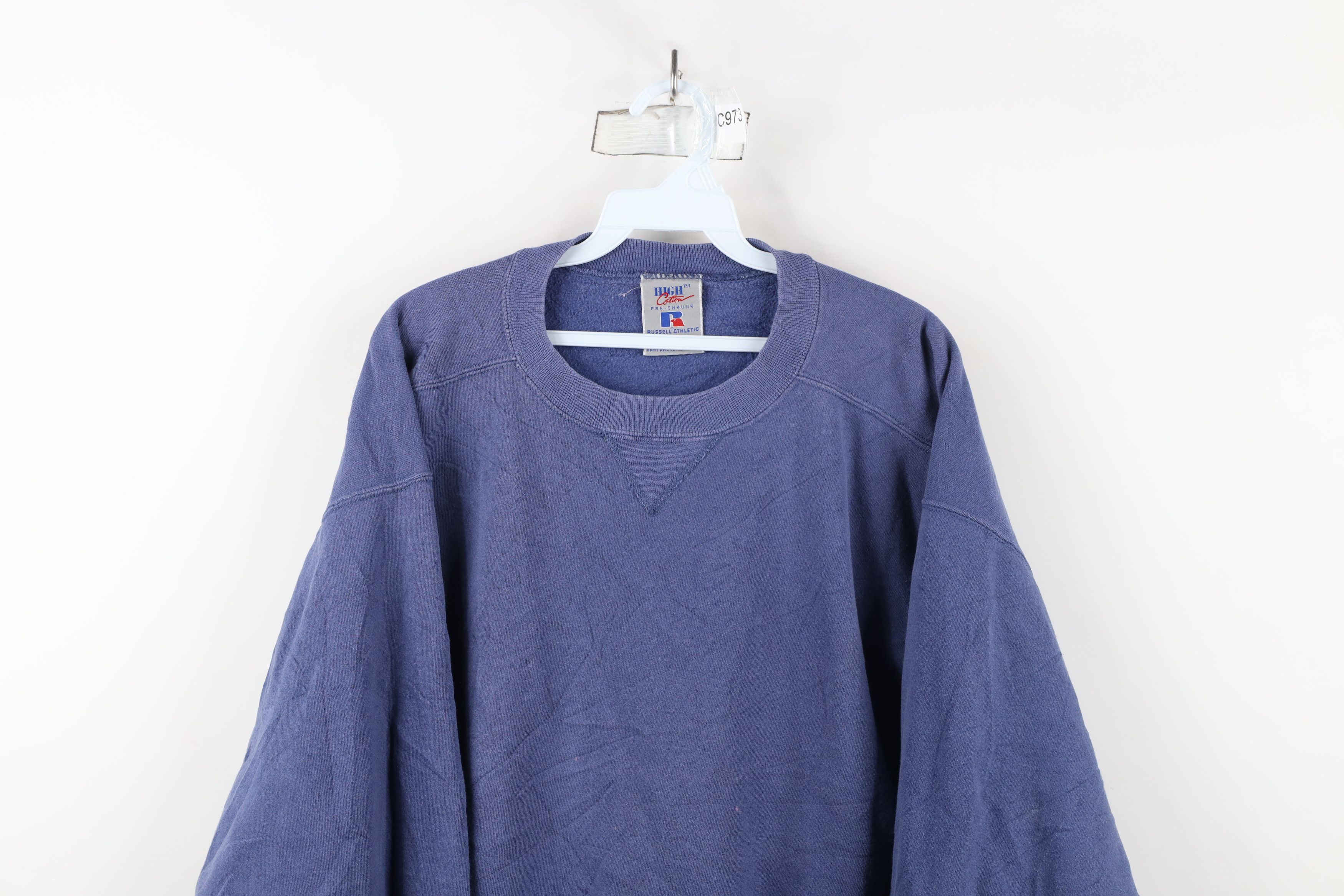 Russell Athletic × Vintage Vintage 90s Russell Athletic Faded Blank Sweatshirt Blue USA Size US L / EU 52-54 / 3 - 2 Thumbnail