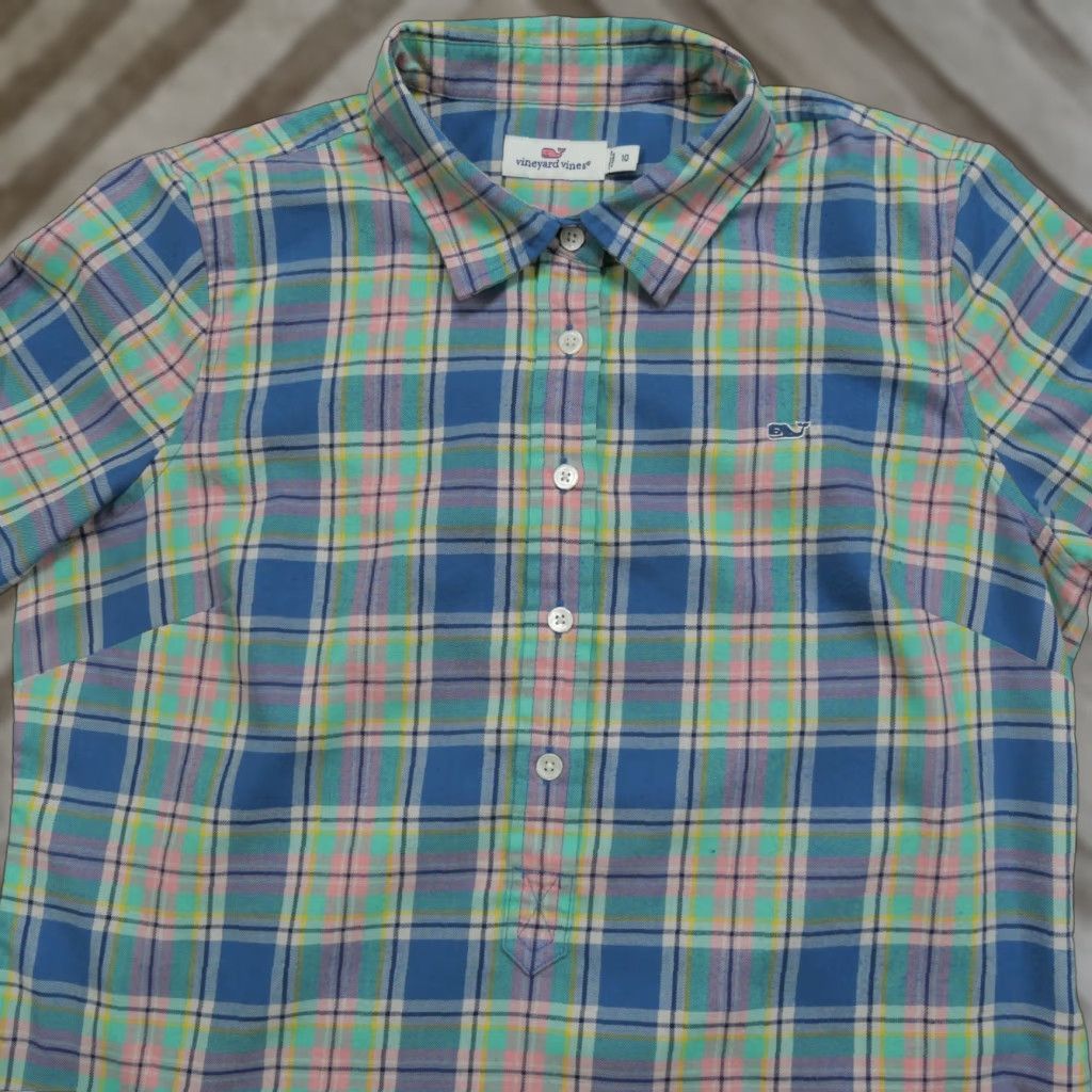 Vineyard Vines Vineyard Vines Shirt Womens 10 Blue Pink Plaid Popover Henley Button-Up Casual Womens Size 10 Multicolor Plaid Size L / US 10 / IT 46 - 1 Thumbnail