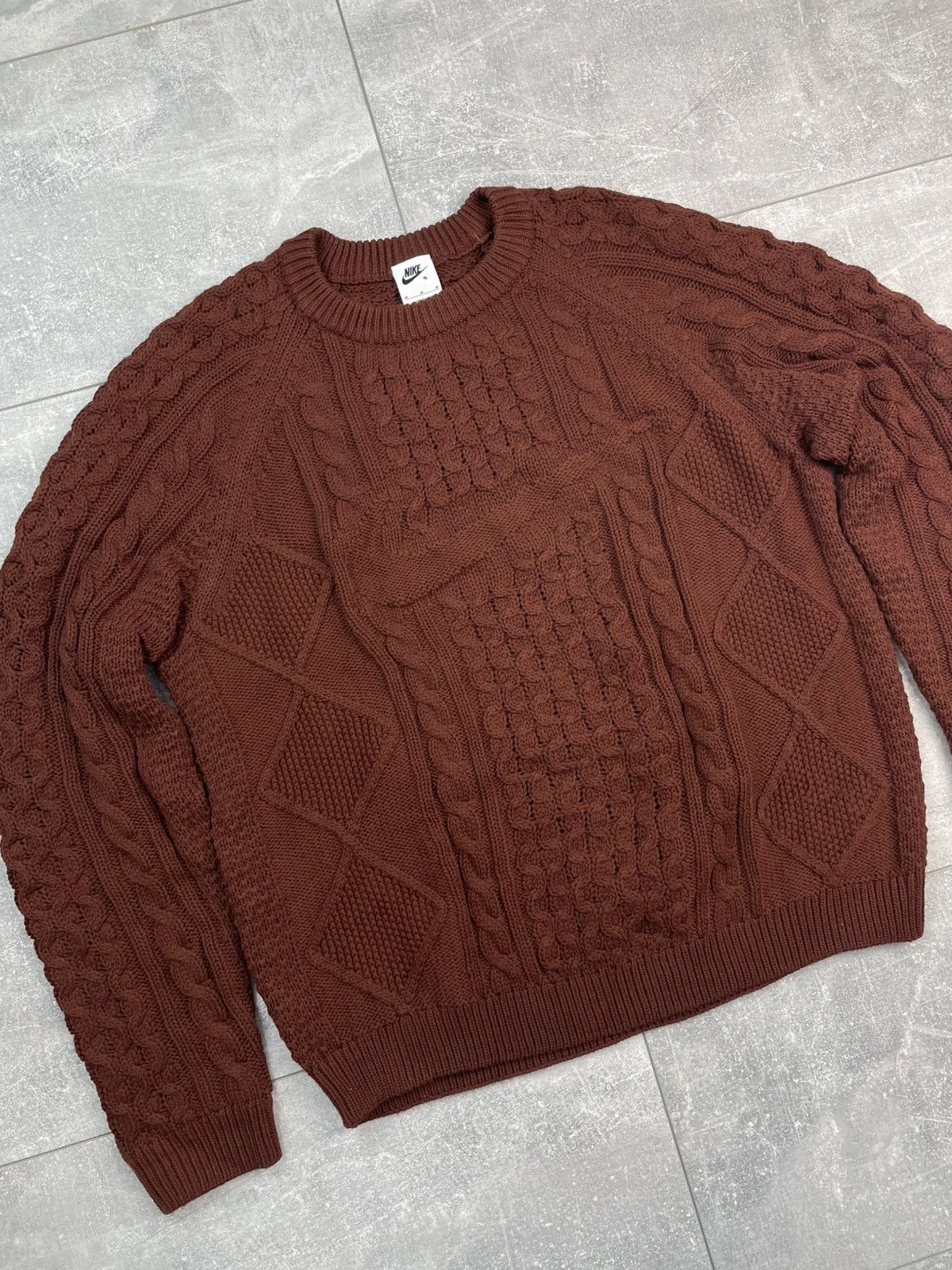 Nike Nike Life Cable Knit Sweater Brown Size US M / EU 48-50 / 2 - 3 Thumbnail