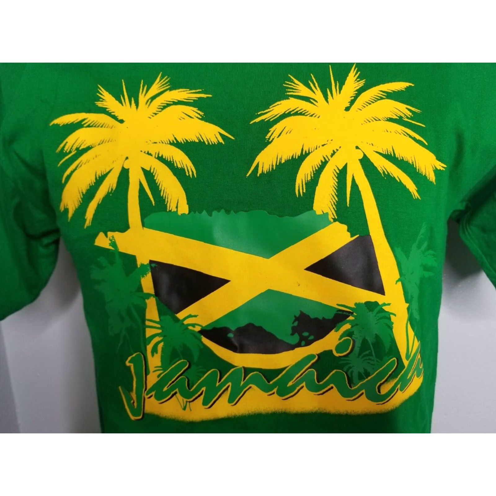 Vintage VINTAGE Island Tees Jamaica Shirt Men T-Shirt Short Sleeve S Green Black Yellow Cotton Logo Pattern 90s Theme Mens Size US S / EU 44-46 / 1 - 3 Thumbnail