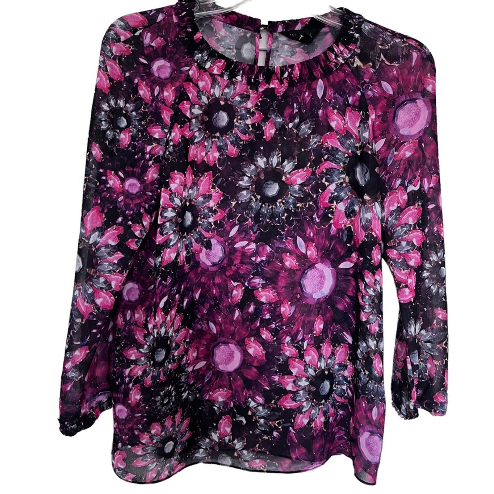 Ted Baker Ted Baker London Zenze Gem Sheer Floral Print Blouse Size S / US 4 / IT 40 - 1 Thumbnail