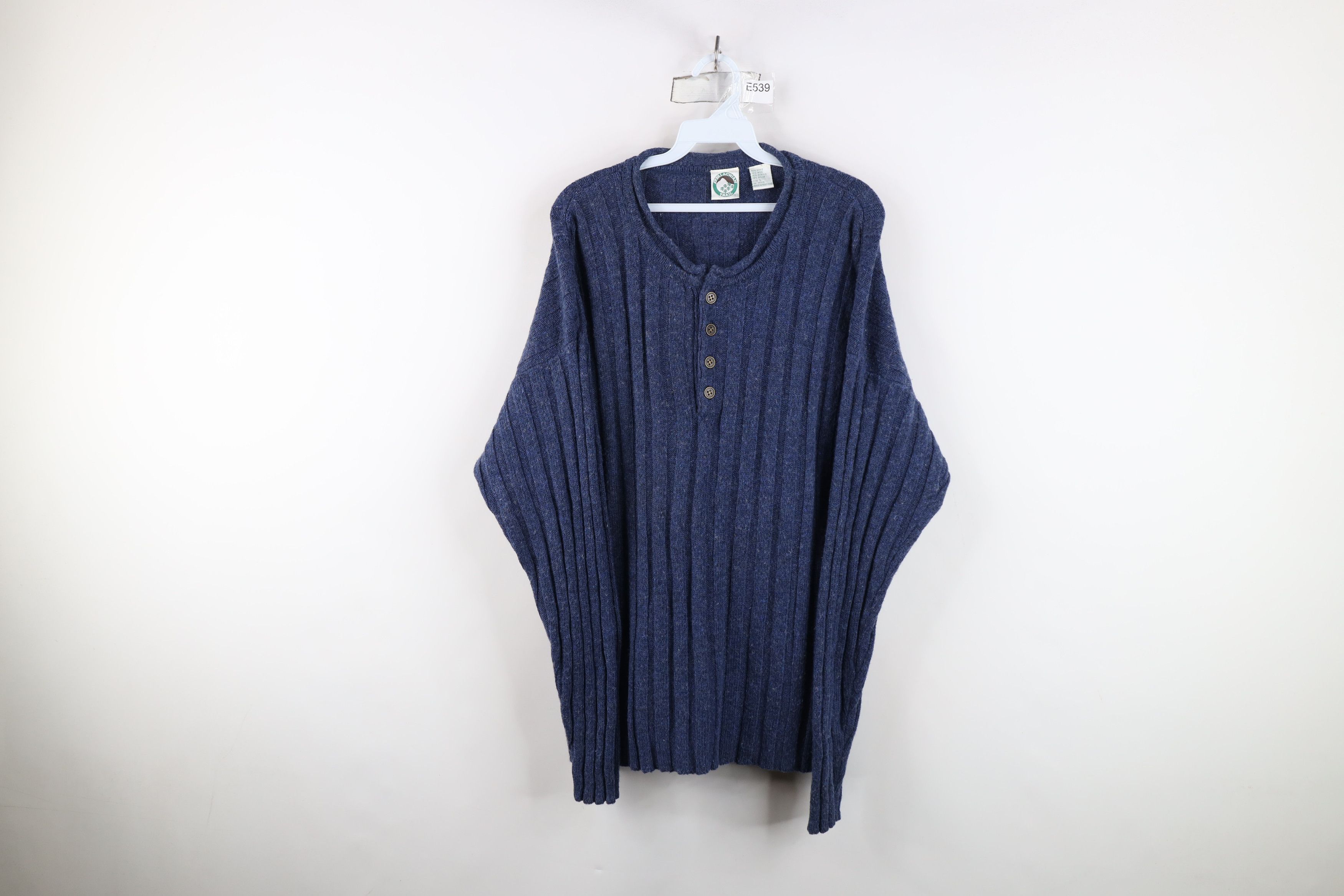 Vintage Vintage 90s Streetwear Marled Ribbed Knit Henley Sweater Size US L / EU 52-54 / 3 - 1 Thumbnail