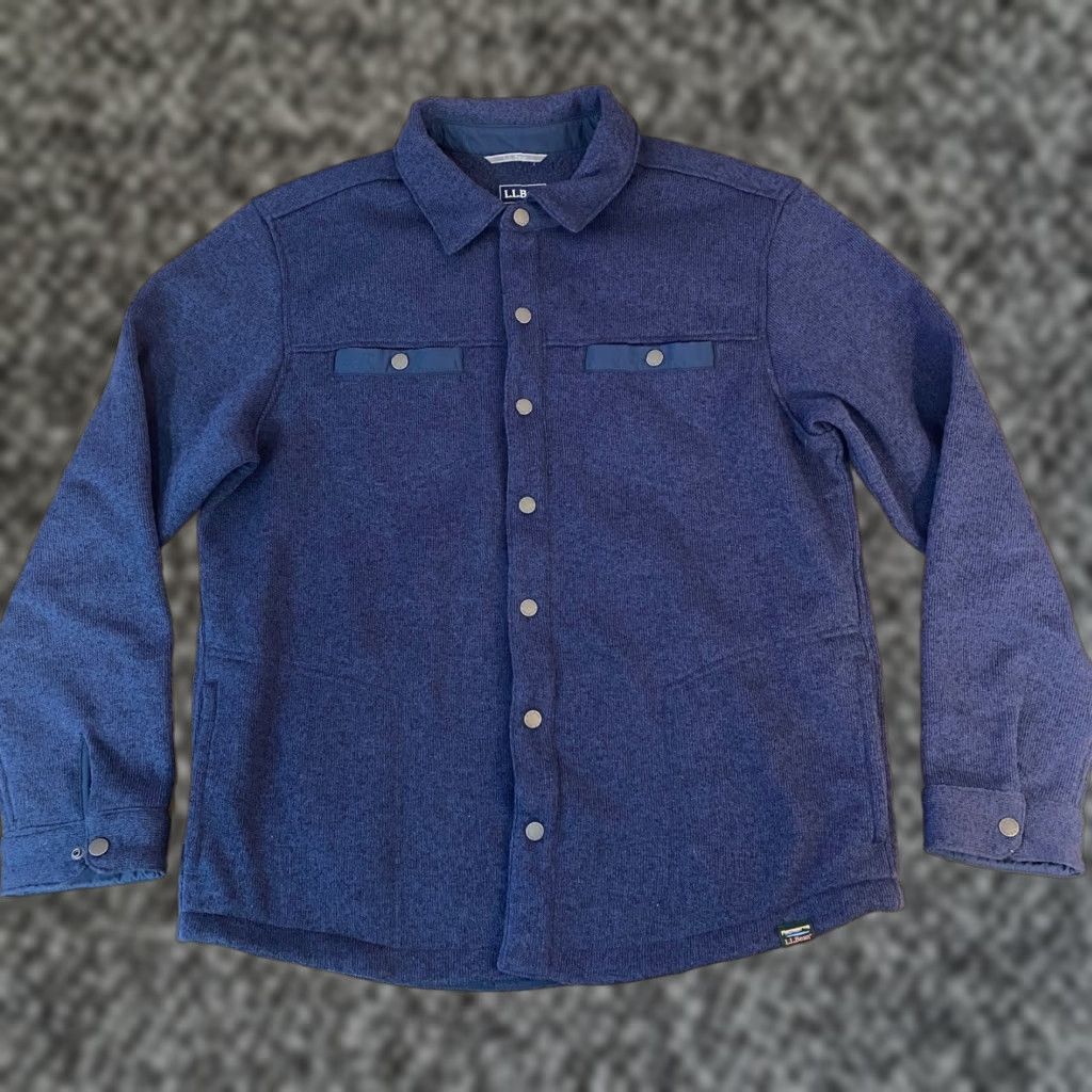 Vintage L.L. Bean Mens Blue Sweater Fleece Shirt Jacket Large Regular Casual Outdoor Outdoor Mens L Blue Quilted Shacket 14968 Jacket Size US L / EU 52-54 / 3 - 1 Thumbnail