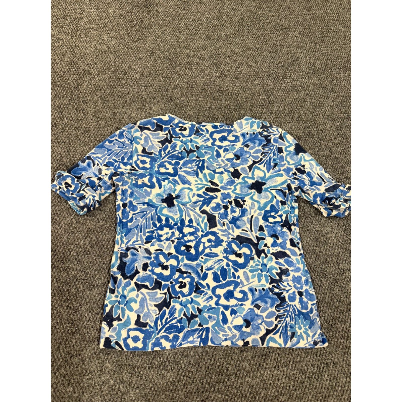 Ralph Lauren Lauren Ralph Lauren Blouse Womens L Blue Floral 3/4 Sleeve Lightweight Knit Cotton Shirt Regular Fit Womens Size L / US 10 / IT 46 - 6 Thumbnail