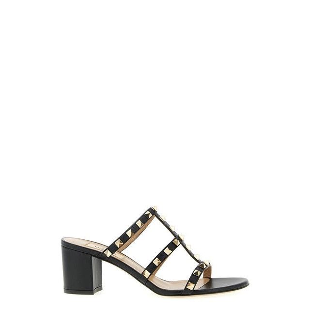 VALENTINO GARAVANI Rockstud Black Leather 60mm Heel Sandals