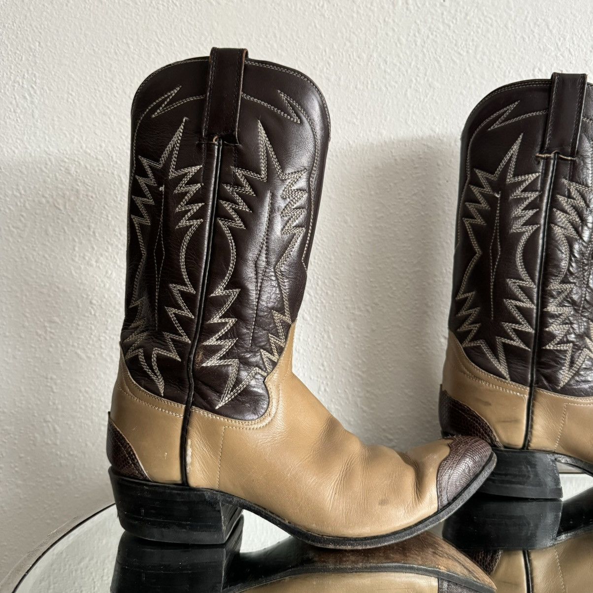 Vintage Vintage Brown Tan Leather Western Wingtip Cowboy Boots Size US 7.5 / IT 37.5 - 6 Thumbnail