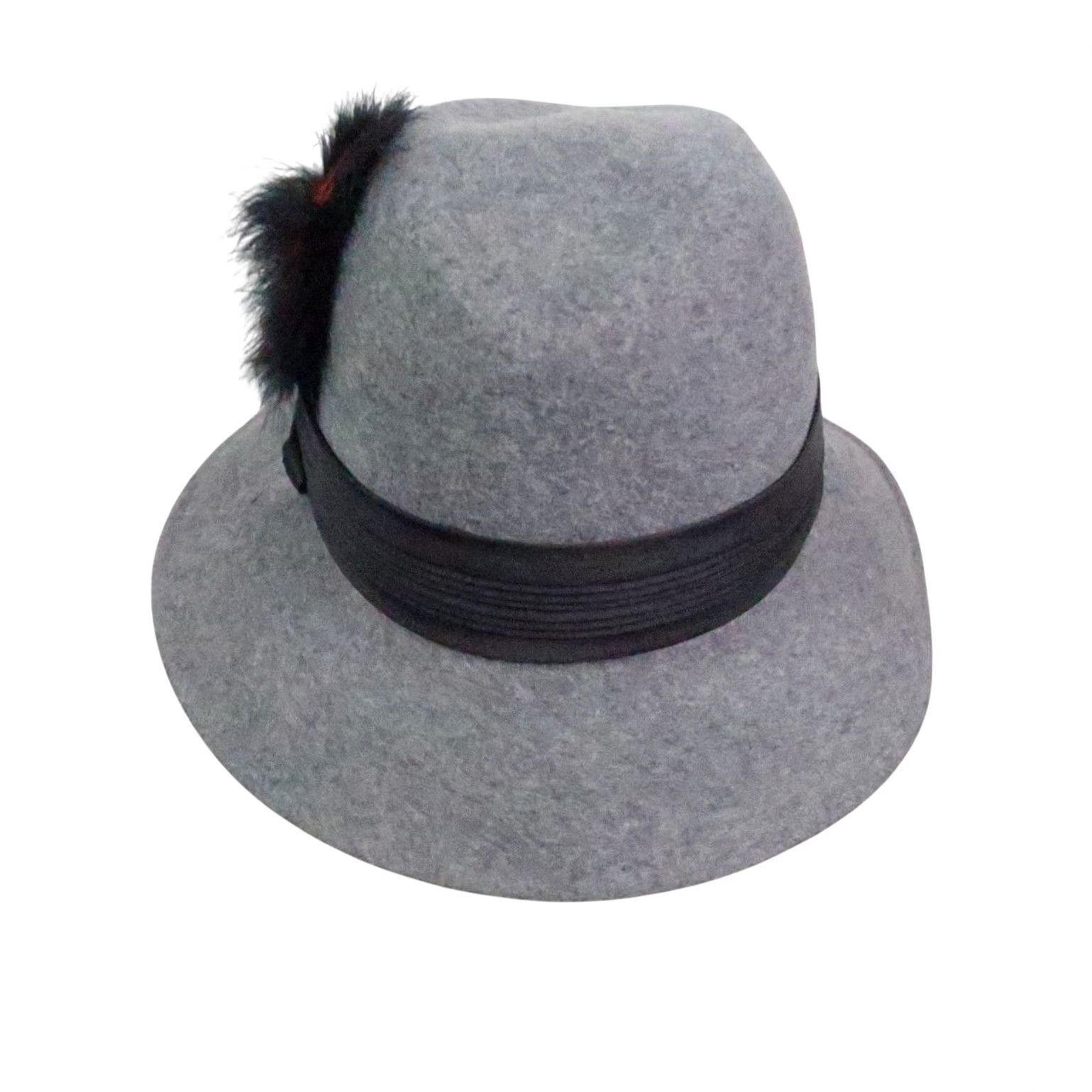 FELT VINTAGE 60s Tally-Ho Grey Felt Wool Cloche Fedora Hat One Size Women with Feather Size ONE SIZE - 4 Thumbnail