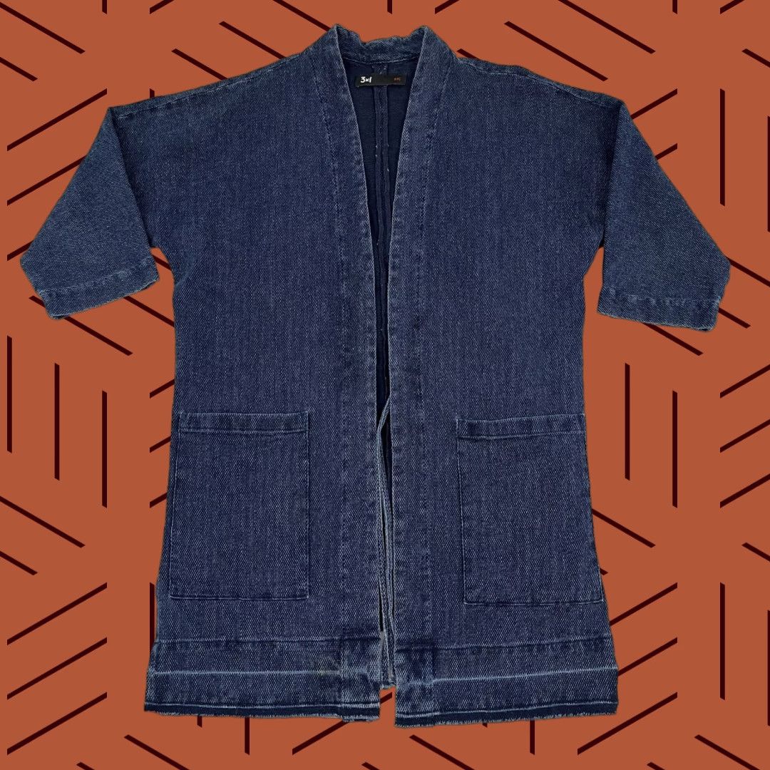 3x1 3x1 Jacket Womens Medium Indigo Blue Kimono Cotton Cover Up Wrap Layering Chic Size M / US 6-8 / IT 42-44 - 1 Thumbnail