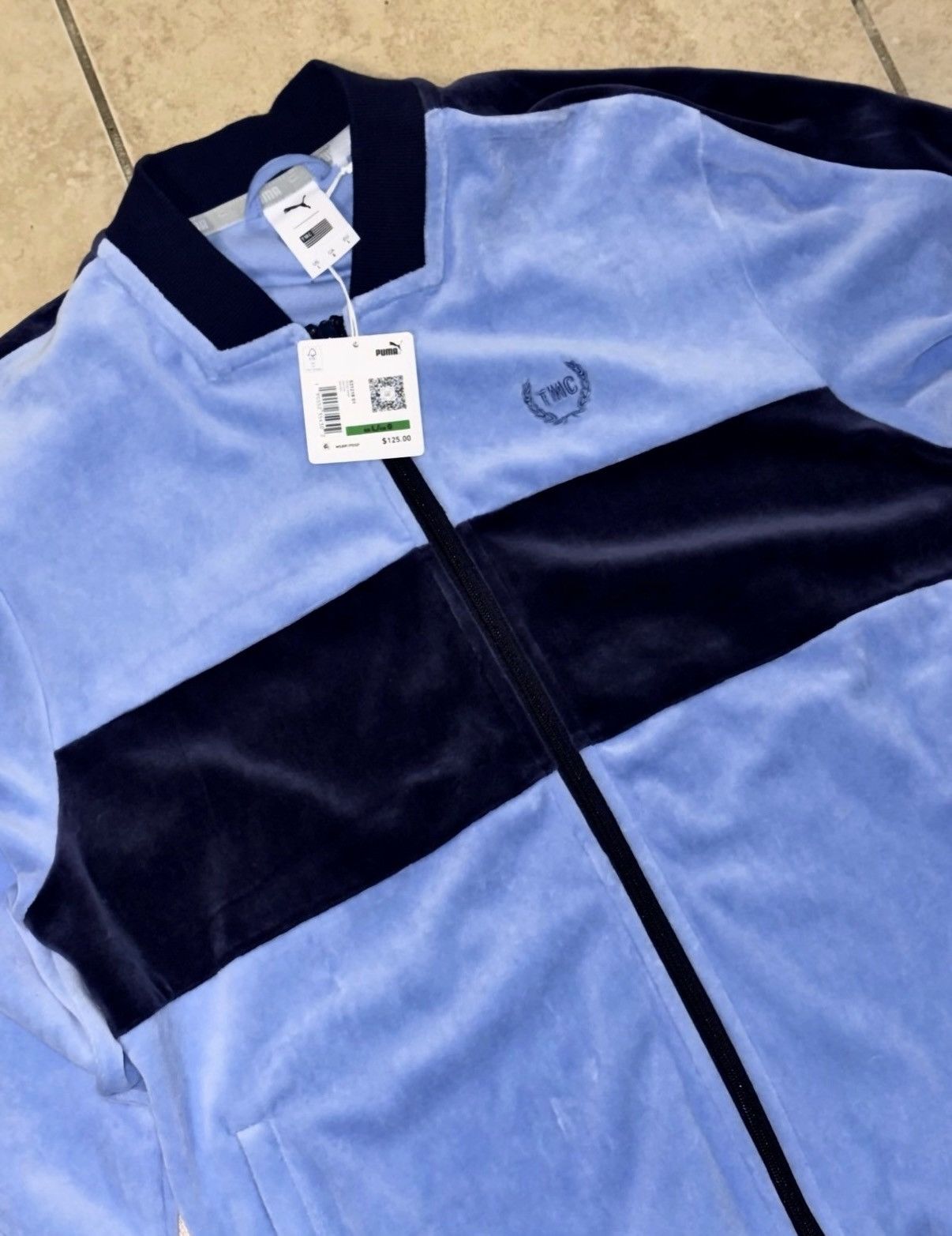 Puma Puma Light Blue and Navy Velour zipper Bomber Jacket suede Size US L / EU 52-54 / 3 - 4 Thumbnail