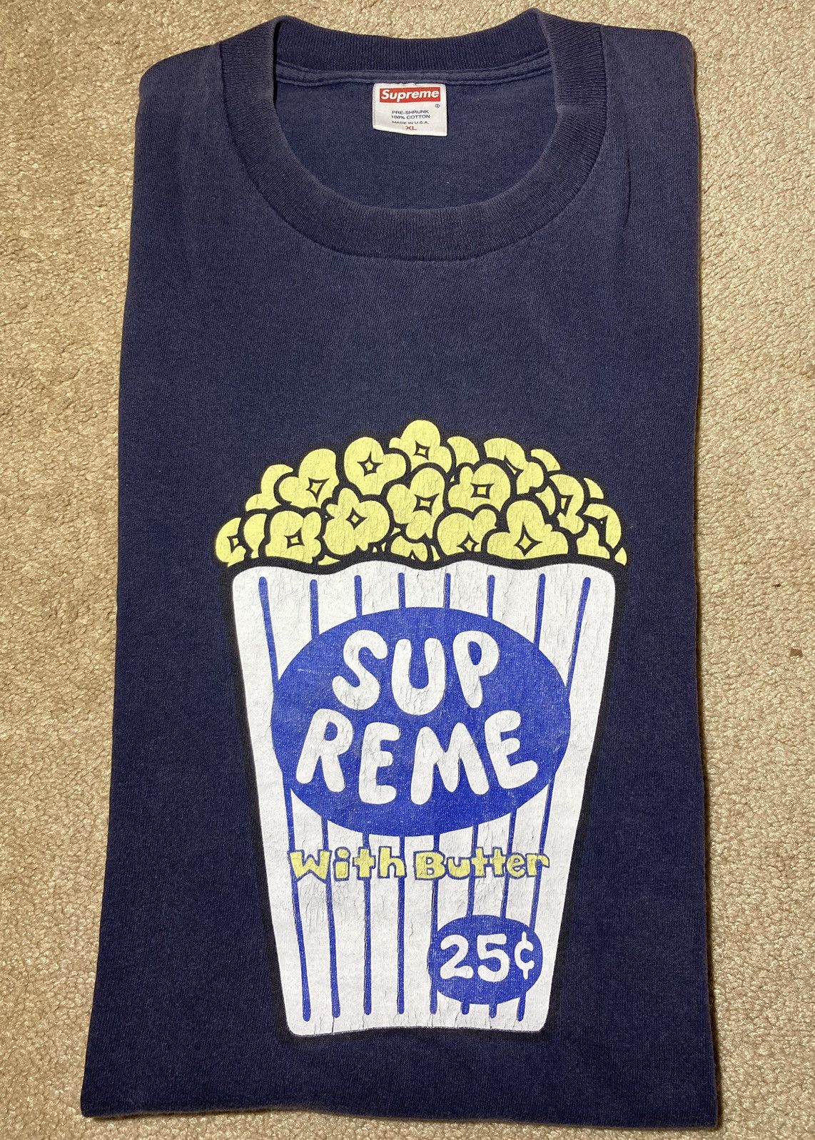 Supreme 2003 Supreme Popcorn Tee Navy Cartoon Graphic Fast Food Junk Grailed