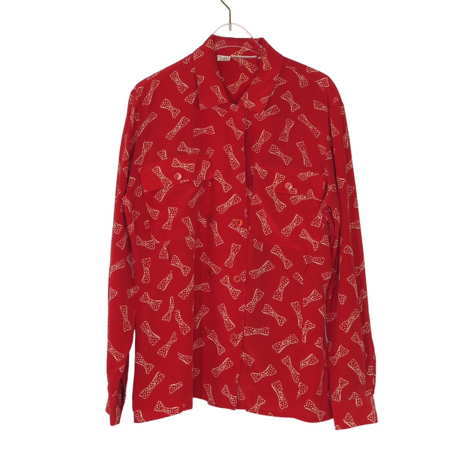 Vintage Vintage Red Silk Button Down Blouse with Polka Dot Small Size S / US 4 / IT 40 - 1 Thumbnail