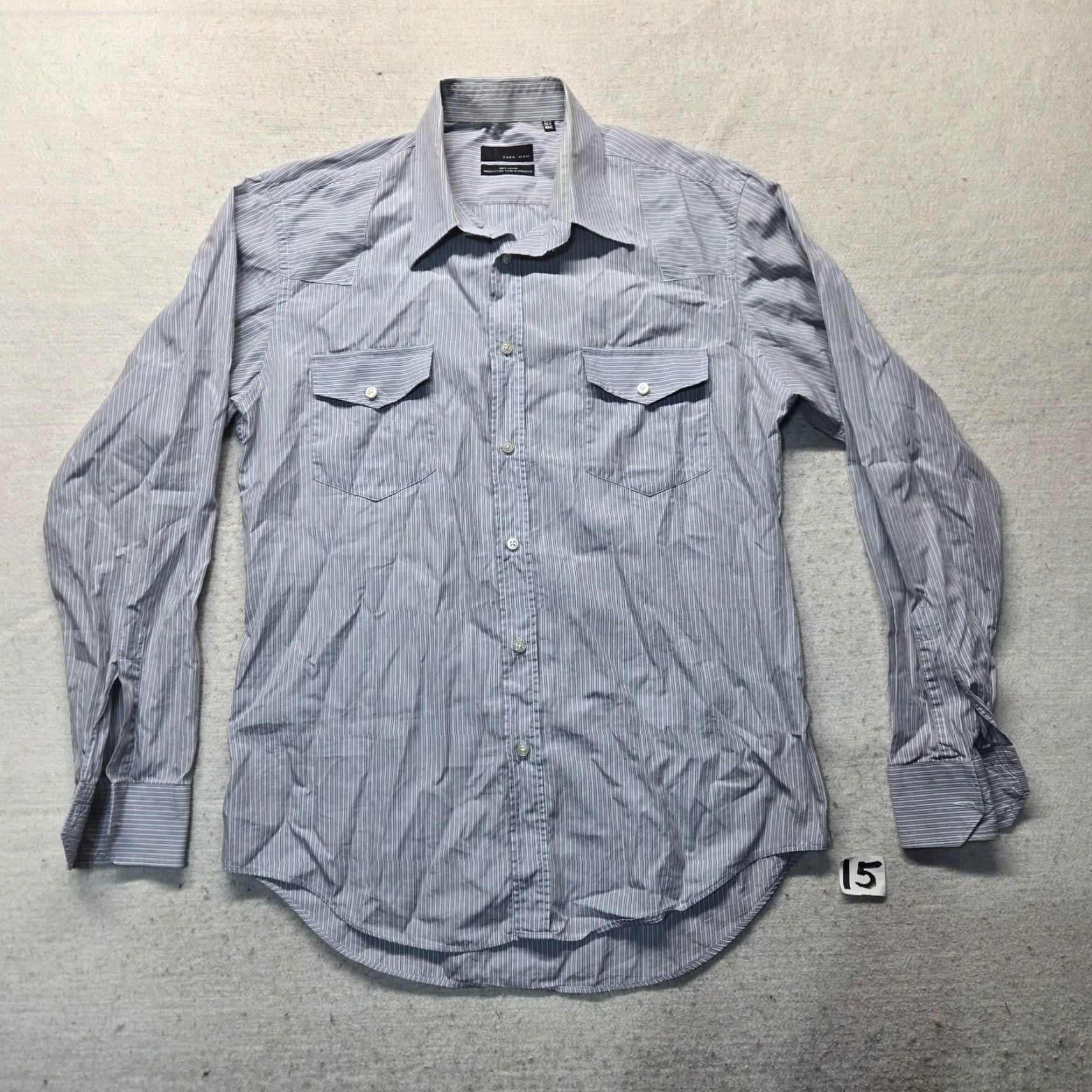 Zara Zara Man Shirt Blue Button Up Long Sleeve 100% Cotton Adult Men's XL Extra Large Size US XL / EU 56 / 4 - 2 Thumbnail