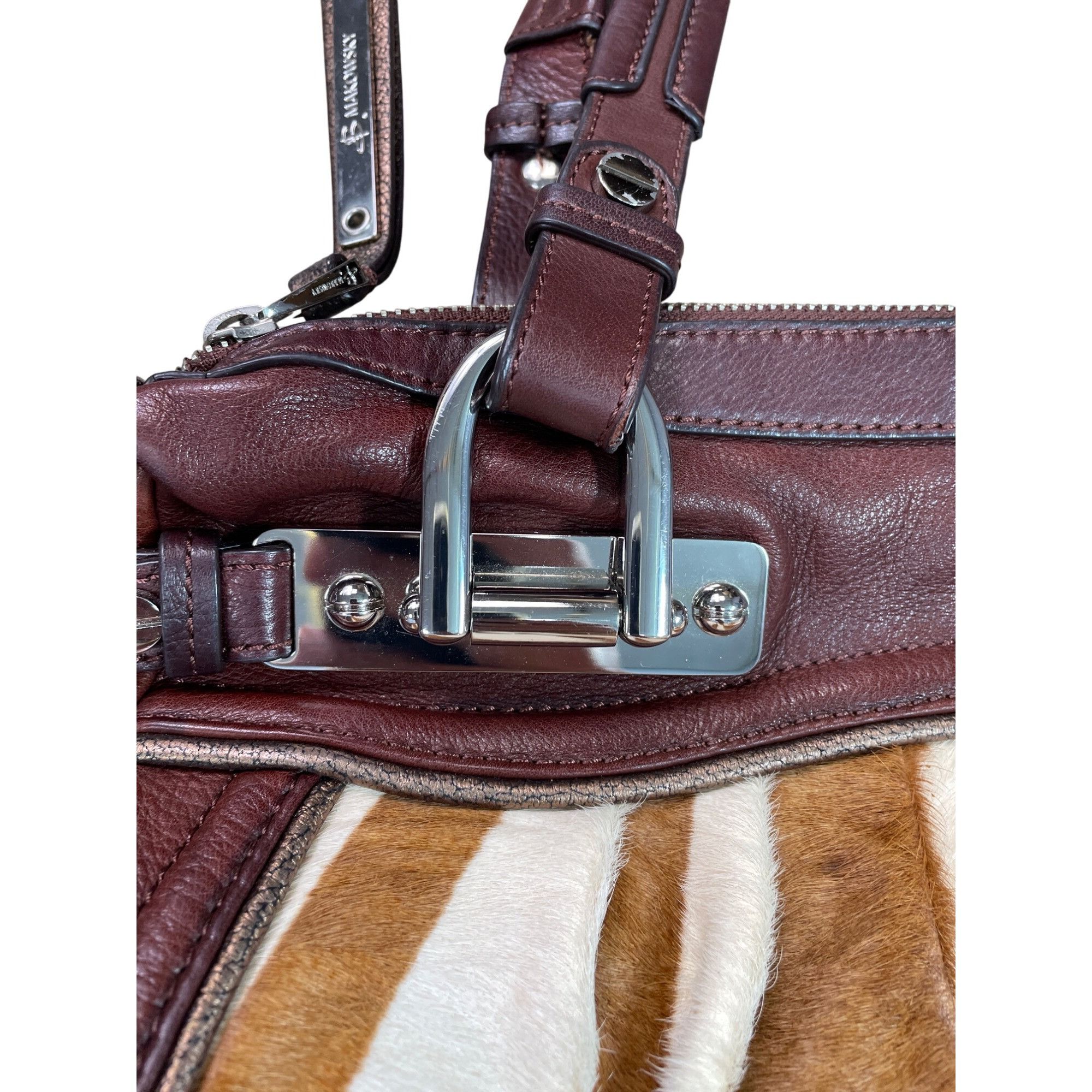 Other B. Makowsky Zebra Leather Shoulder Handbag Red/Brown Womens Size ONE SIZE - 4 Thumbnail