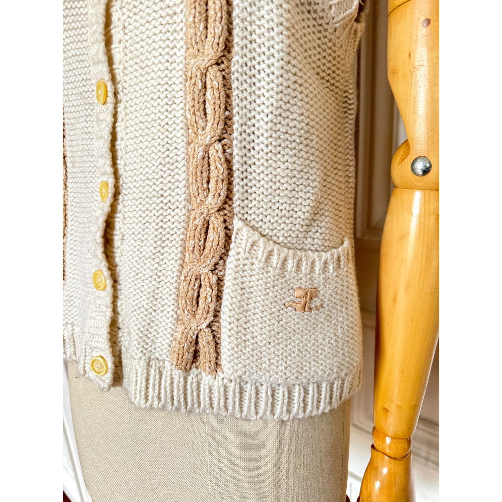 Courreges 1970s Cream & Beige Cable Knit Vest Size M / US 6-8 / IT 42-44 - 3 Thumbnail