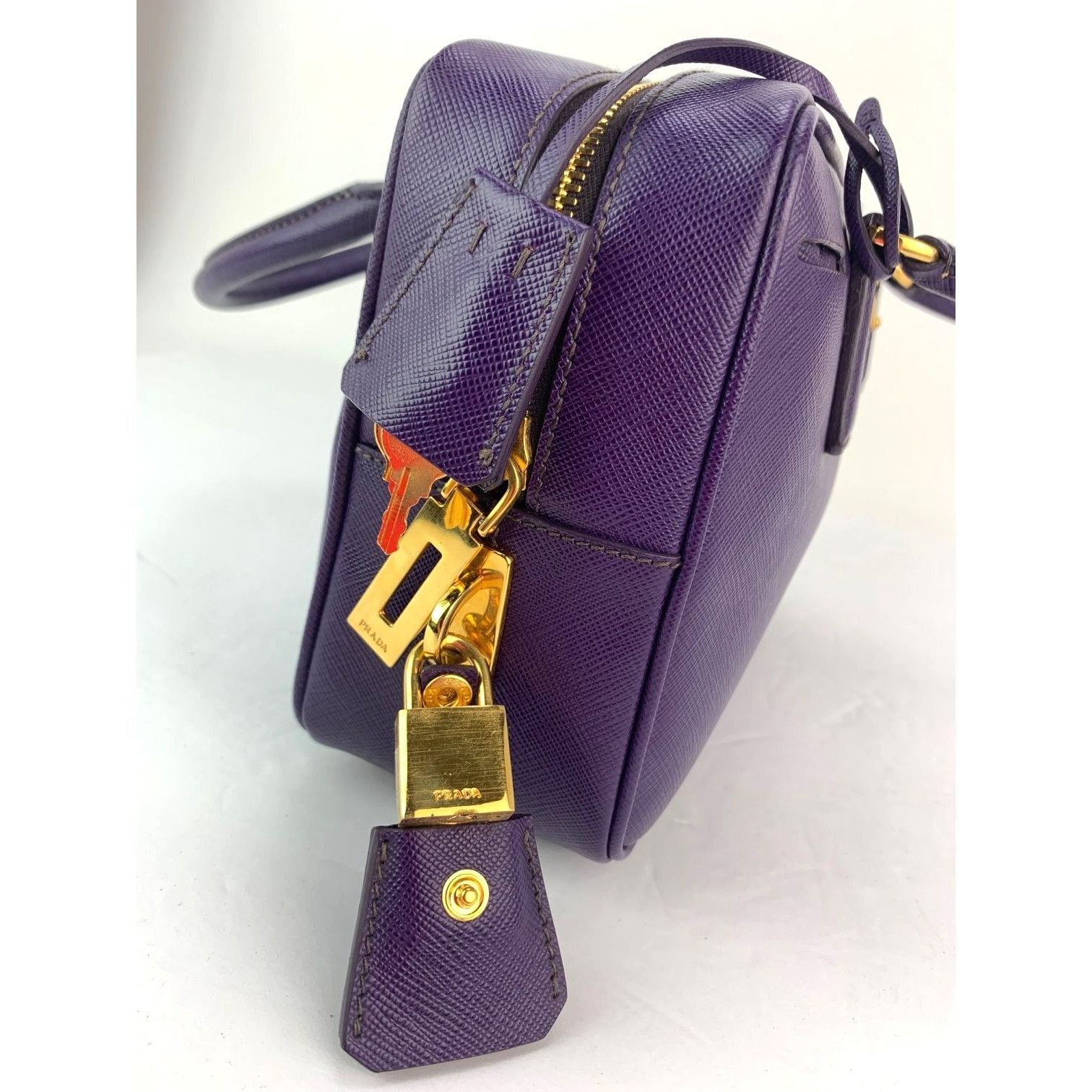 Prada Prada Saffiano Leather Lux Small Top Handle Viola Purple Ha Size ONE SIZE - 9 Thumbnail