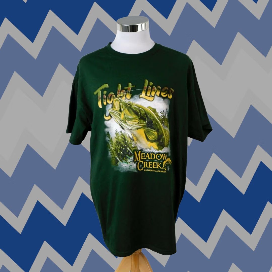 Hunter Meadow Creek Brisco Brands T-Shirt Hunter Green Large Mens Crew Neck Short Sleeve 100% Cotton Graphic Fish Size US L / EU 52-54 / 3 - 1 Thumbnail