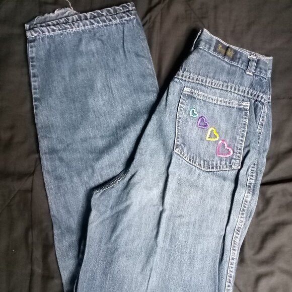Other Vintage 70s Heart Pocket Embroidered Denim Blue Jeans Size 34" / US 12 / IT 48 - 1 Thumbnail