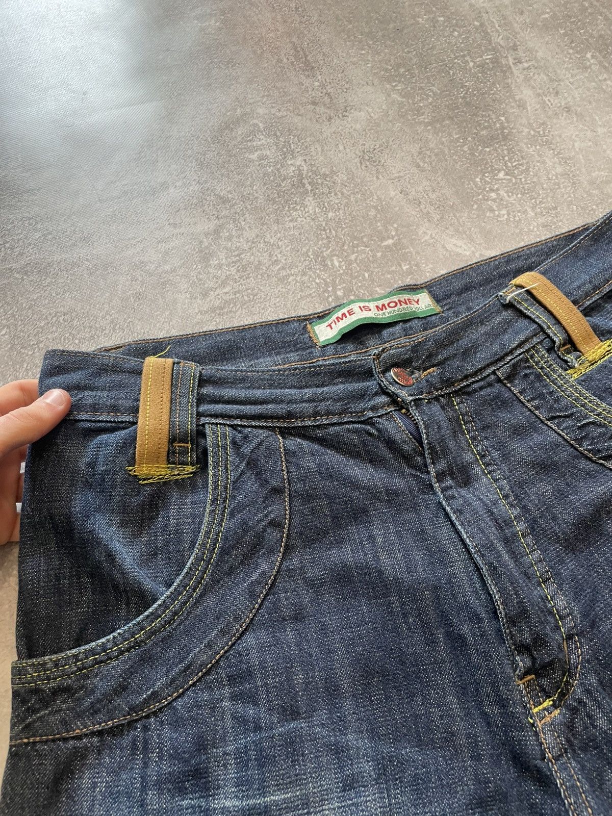 Time is Money Embroidered Logo Jnco Style Baggy Denim Shorts