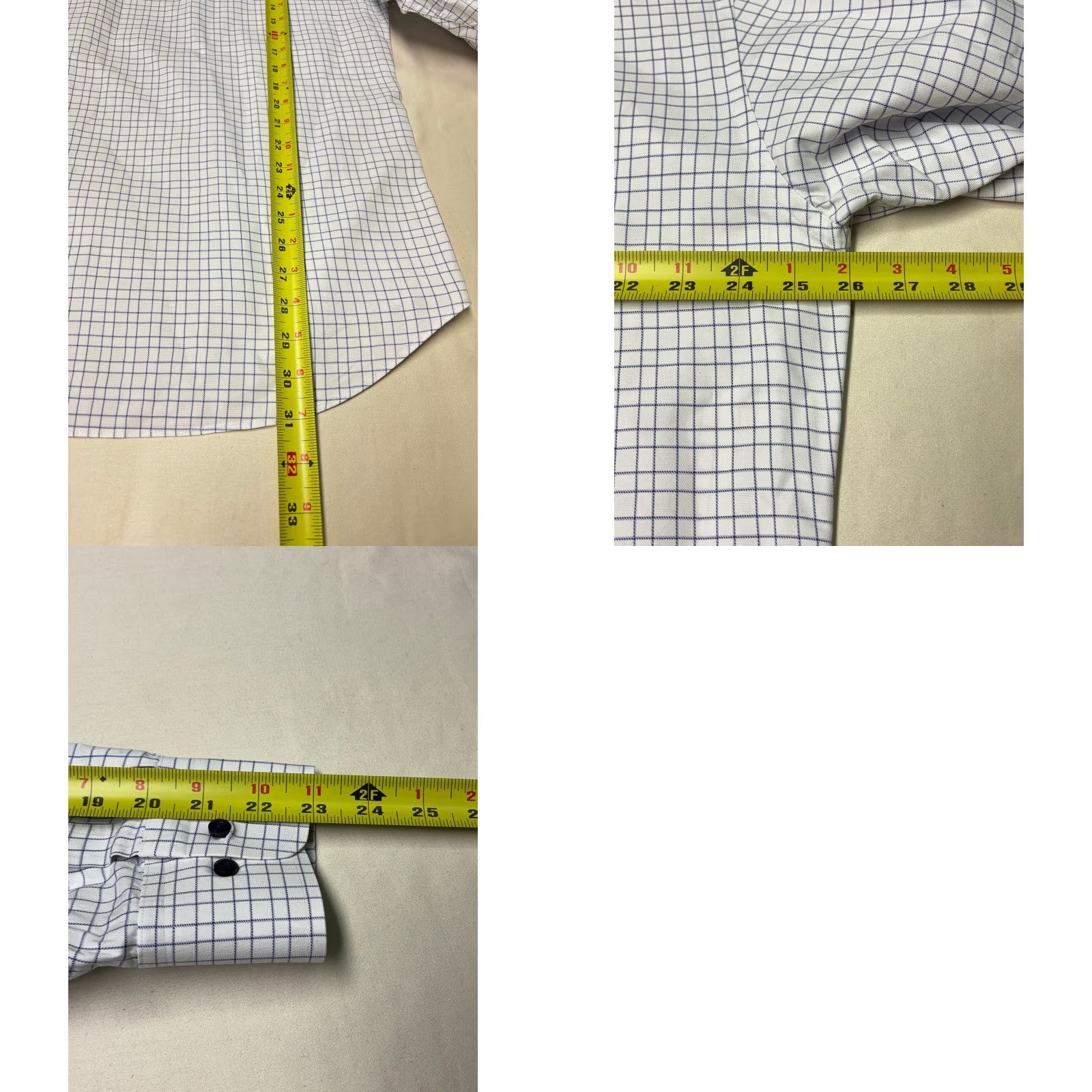David Donahue David Donahue Mens Shirt 17 32 33 White Blue Check Dress Button Down 100 Cotton Size 46R - 8 Thumbnail
