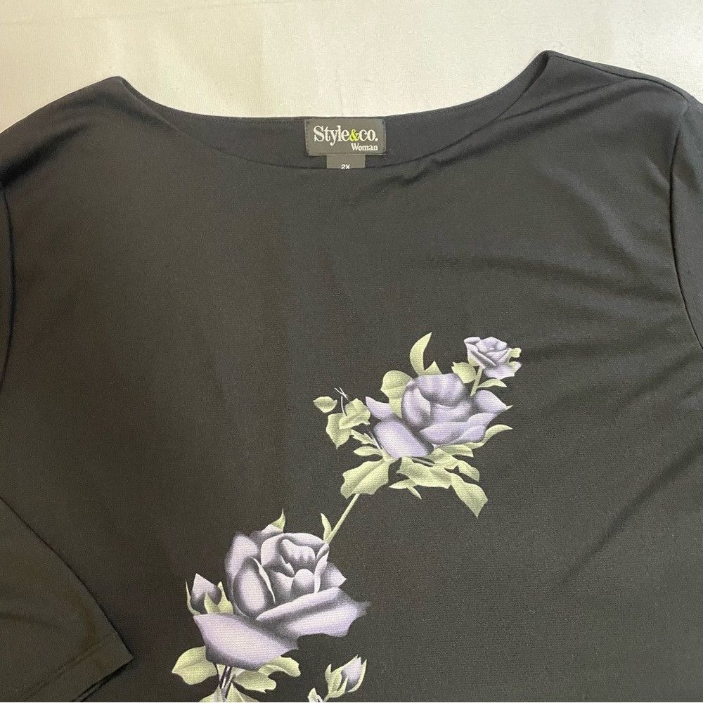 Other Style & Co Black Floral 4/2 Sleeve Top Size 2X Size XXL / US 16-18 / IT 52-54 - 7 Thumbnail