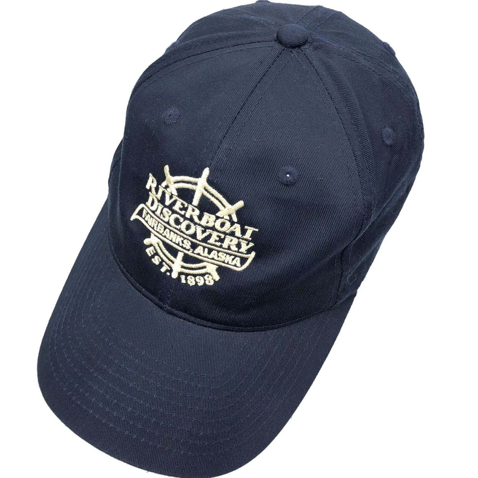 Vintage River Boat Discovery Hat Cap Strap Back Blue Fairbanks Alaska Base Ball Dad Boat Size ONE SIZE - 3 Thumbnail