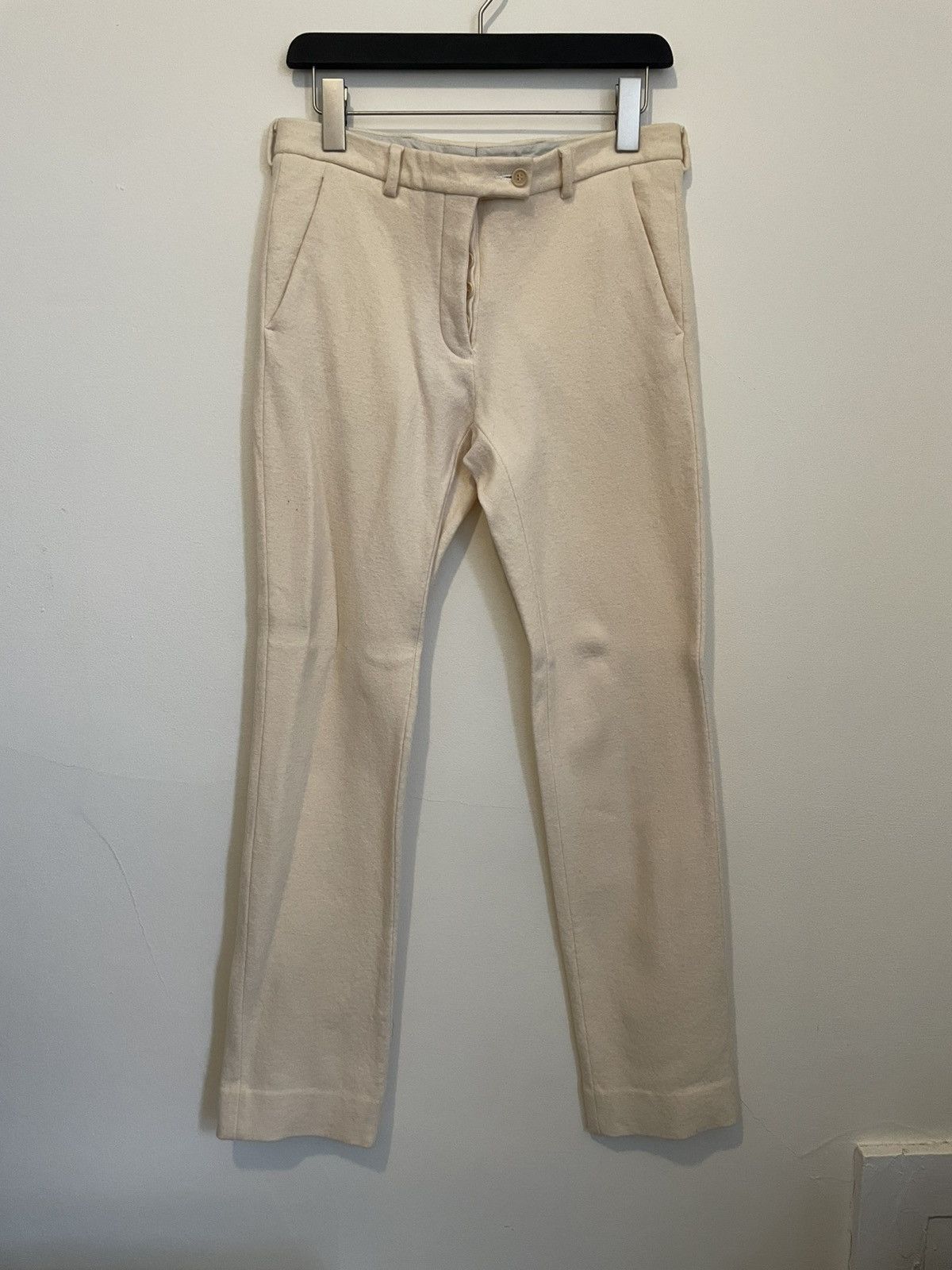 Helmut Lang 90s Cream Boiled Wool Trousers Size US 31 - 1 Thumbnail