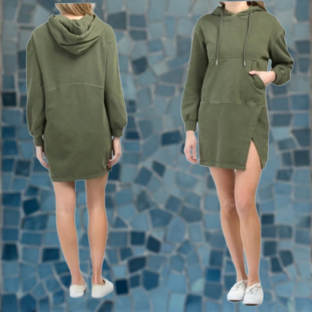 7 For All Mankind 7 For All Mankind Hooded Sweatshirt Dress Olive Green Women's Size S Long Sleeve Size S / US 4 / IT 40 - 1 Thumbnail