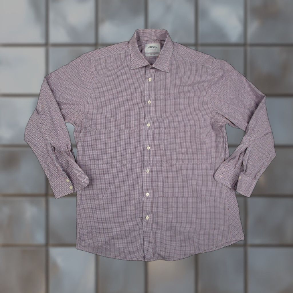 Charles Tyrwhitt Charles Tyrwhitt Shirt Mens 17 35 Red Blue Check Slim Fit Cotton Dress Shirt long sleeve Size 34R - 1 Thumbnail