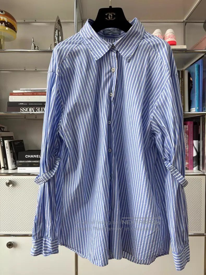 Prada Prada Blue and white striped cuffed lapel shirt Size XXS / US 00 / IT 34 - 1 Thumbnail