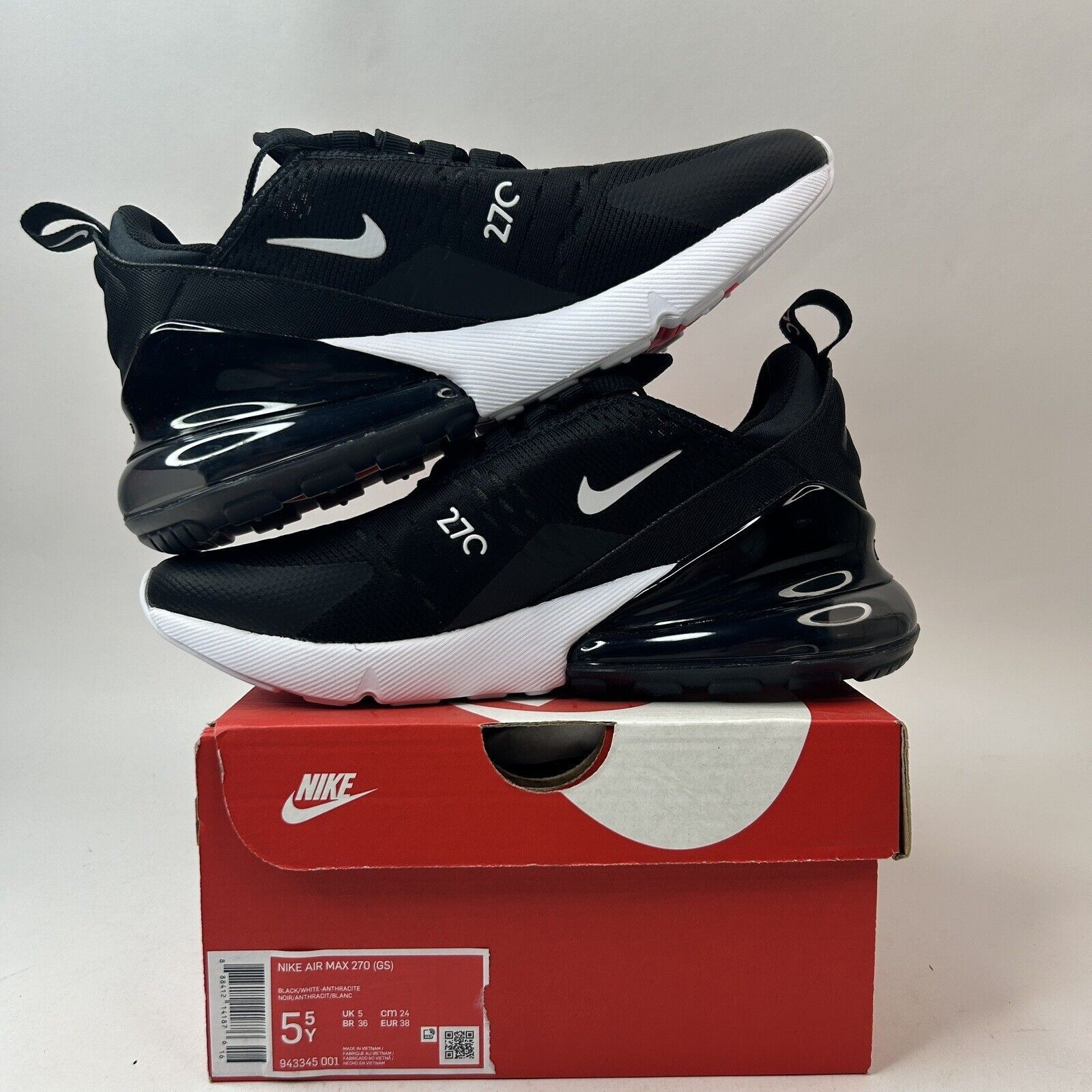 Nike Nike Air Max 270 GS "Black White" 2023 Size US 7 / IT 37 - 3 Thumbnail