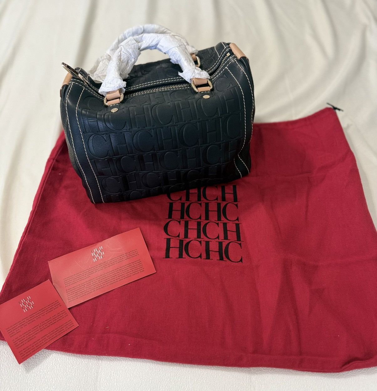 NWOT Carolina Herrera Black Leather ANDY Satchel Bag