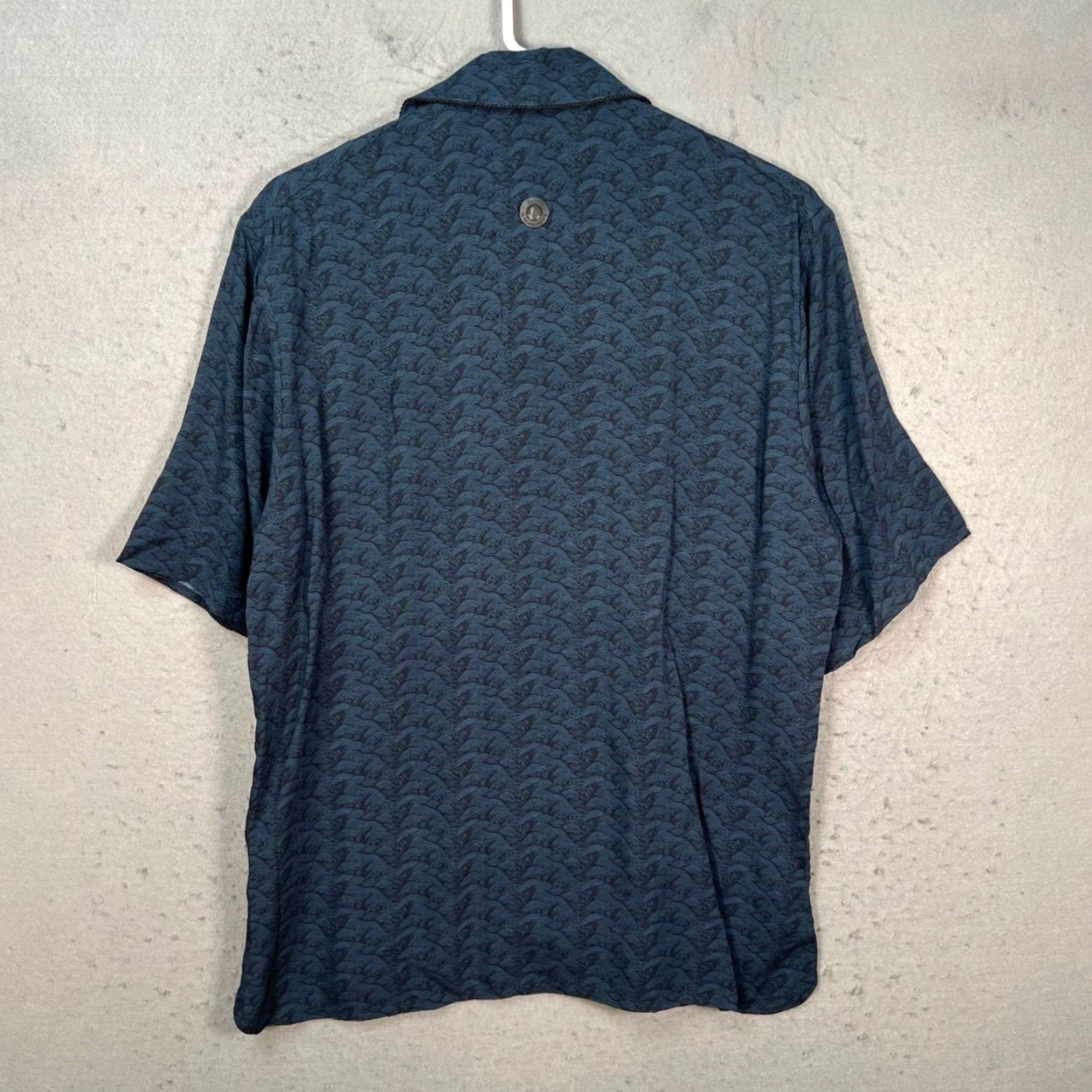 Tombolo Tombolo Shirt Mens XXS Navy Wave Print Rayon Short Sleeve Button-Up New! Size US XS / EU 42 / 0 - 2 Thumbnail