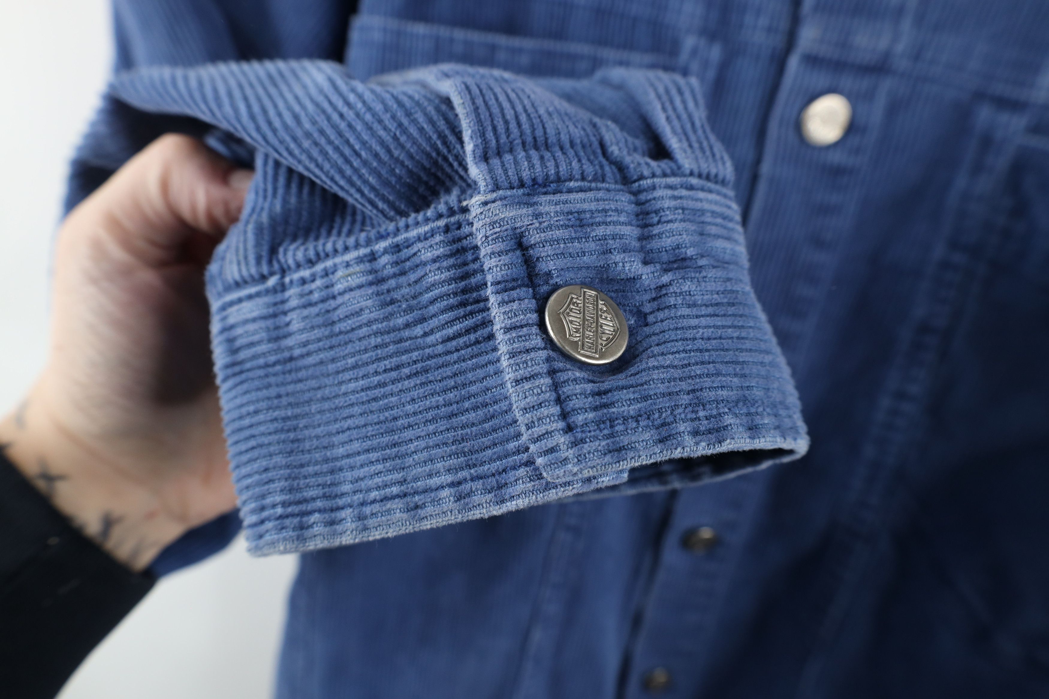 Harley Davidson × Vintage Vintage 90s Harley Davidson Spell Out Corduroy Button Shirt Size US XXL / EU 58 / 5 - 7 Thumbnail