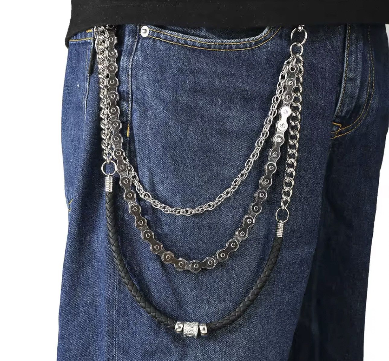 Jewelry MULTI-Layer Industrial Wallet Chain - Braided Leather Size ONE SIZE - 1 Thumbnail