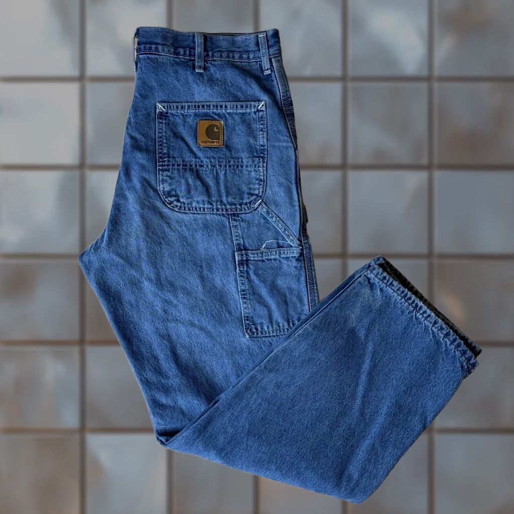 Carhartt VINTAGE Carhartt Carpenter Pants Denim 36 Blue Flannel Lined Workwear Mens 90s Southwestern USA Size US 36 / EU 52 - 1 Thumbnail