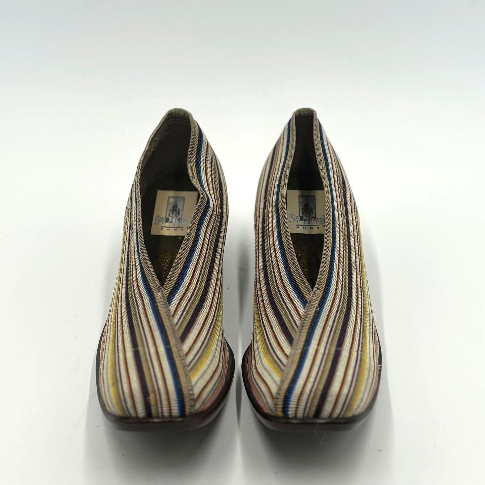 Designer San Miguel Multicolor Striped Square Toe Wedge Heel Sz 10 Size US 10 / IT 40 - 6 Thumbnail