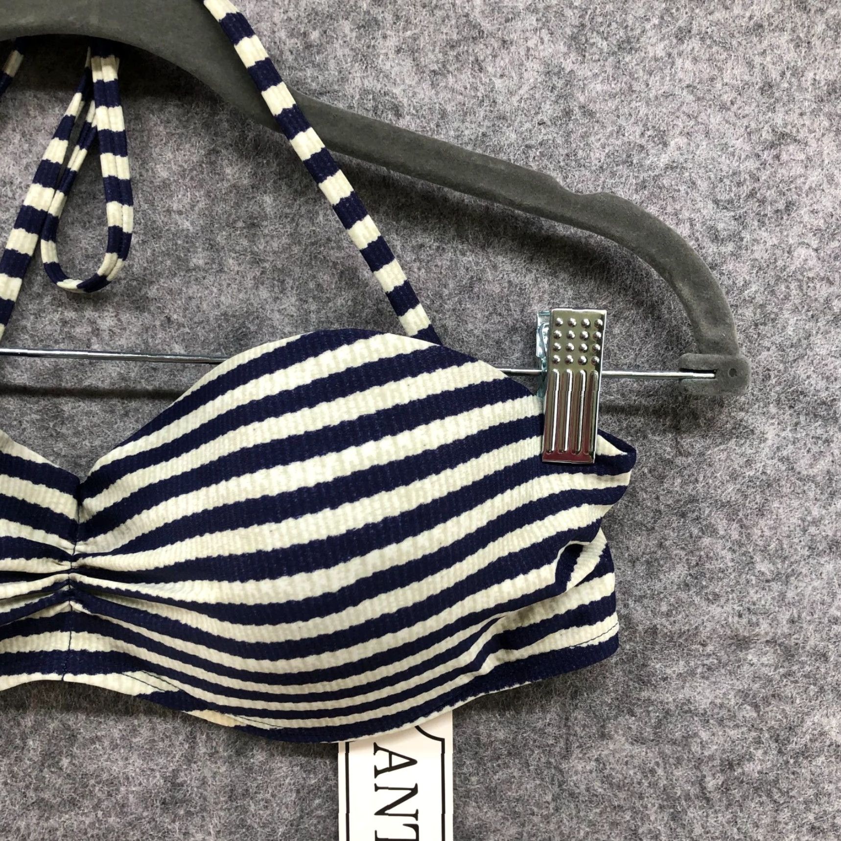 Vintage Antiqua Women's Bikini Top XL Striped Halter Padded Underwire Swimsuit Beach Summer Navy White Size XL / US 12-14 / IT 48-50 - 3 Thumbnail