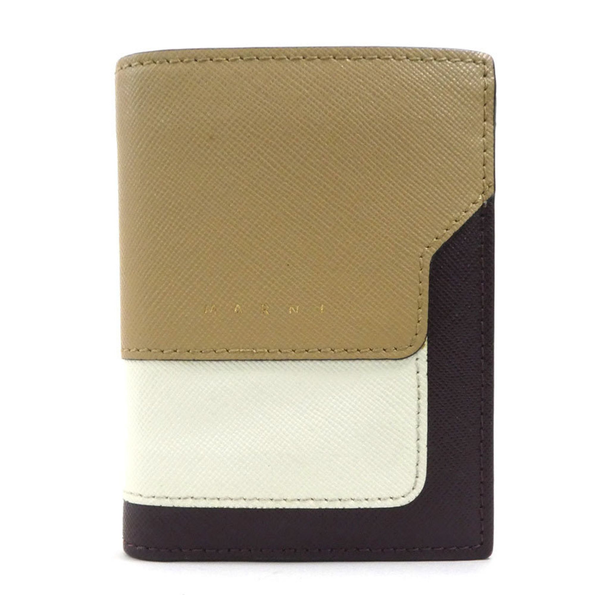 Marni Bifold Wallet Leather Brown x Beige Ivory Women's