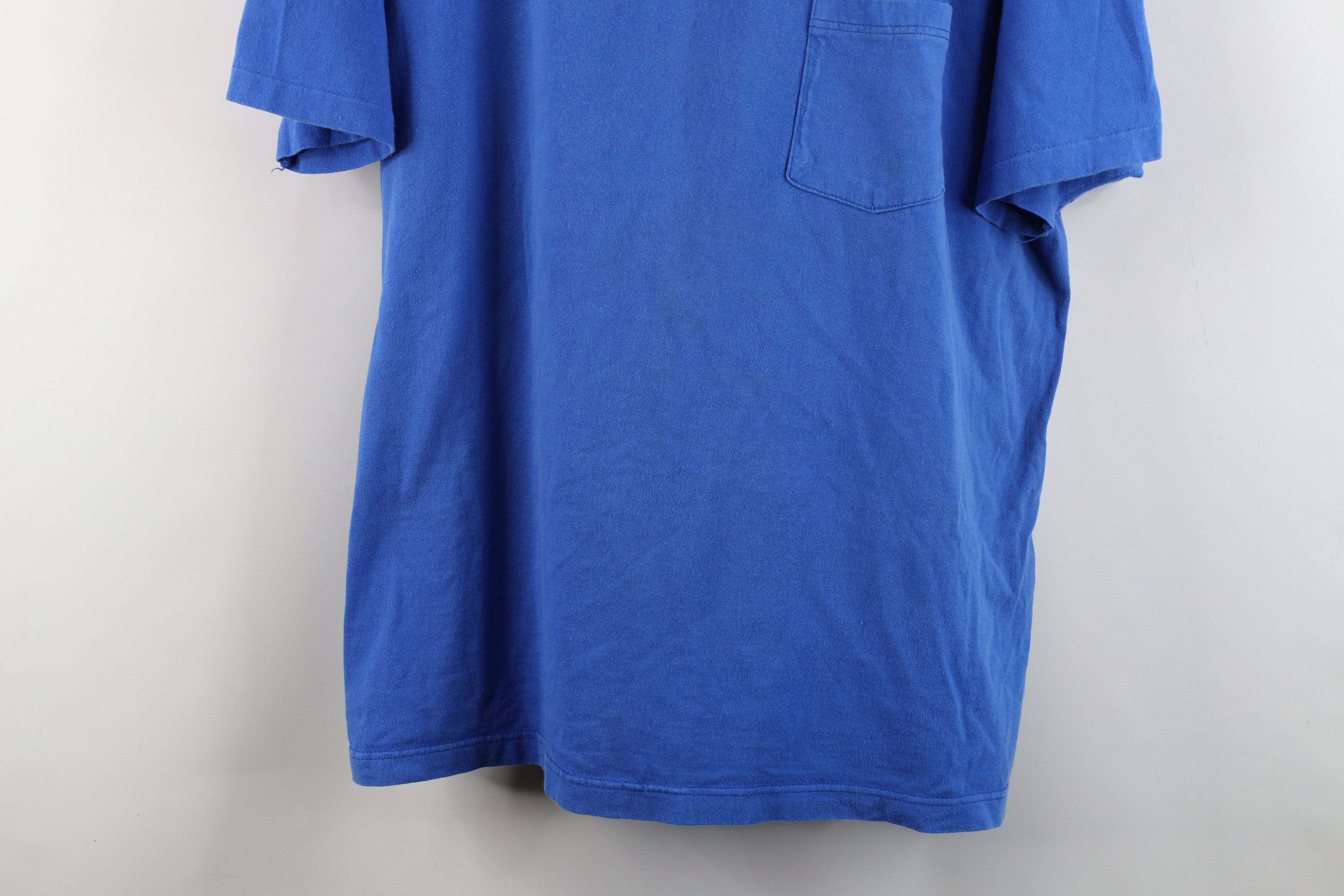 Hanes × Vintage Vintage 90s Hanes Blank Heavy Cotton Pocket T-Shirt Blue USA Size US XL / EU 56 / 4 - 3 Thumbnail