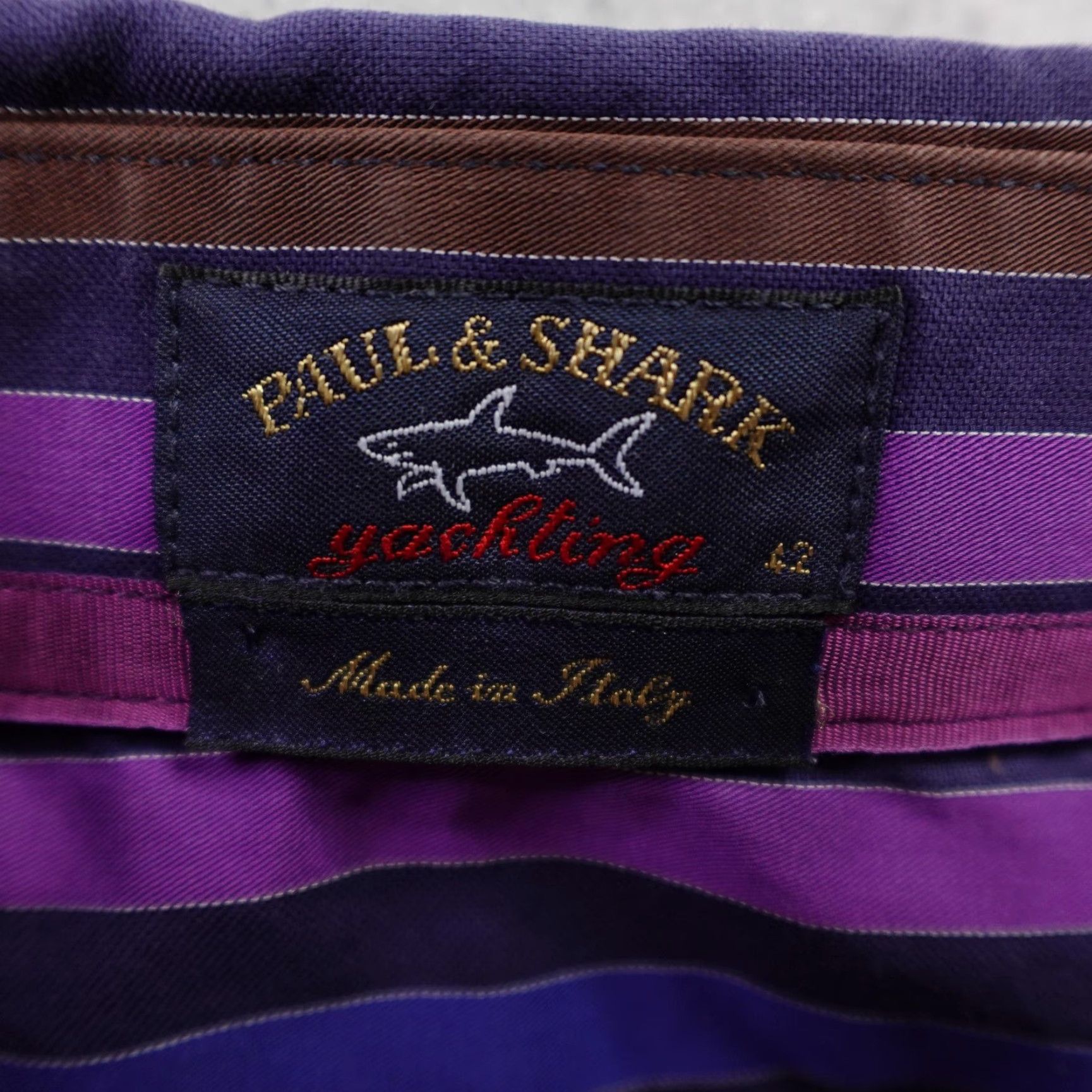 Paul & Shark VINTAGE Paul & Shark Yachting Shirt Mens Large 42 Purple Blue Stripes Regatta Beach Nautical Preston Rhode Island Mens Size US L / EU 52-54 / 3 - 7 Thumbnail