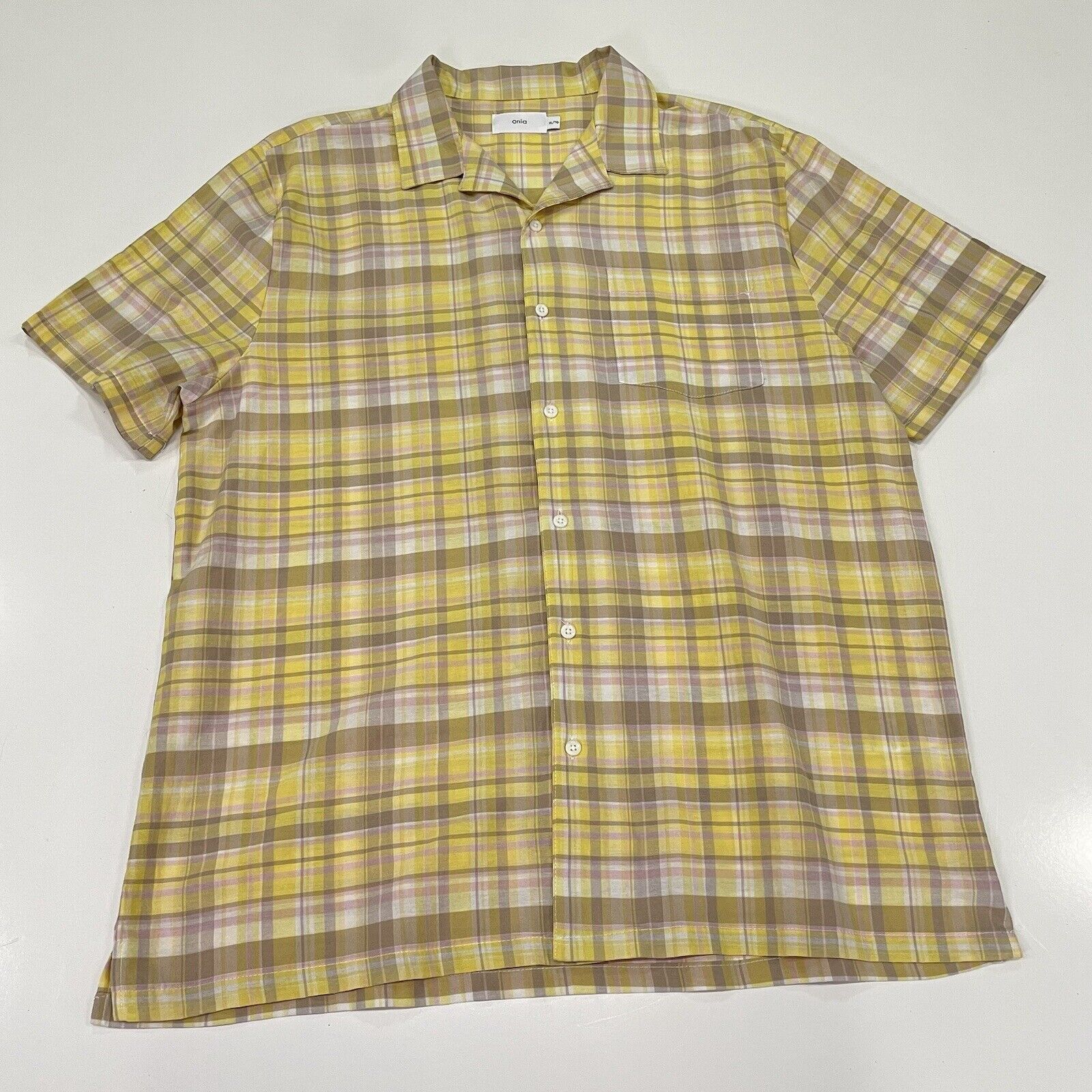 Onia Onia Mens Spring Shirt Yellow Brown Plaid Check Button XL Size US XL / EU 56 / 4 - 2 Thumbnail
