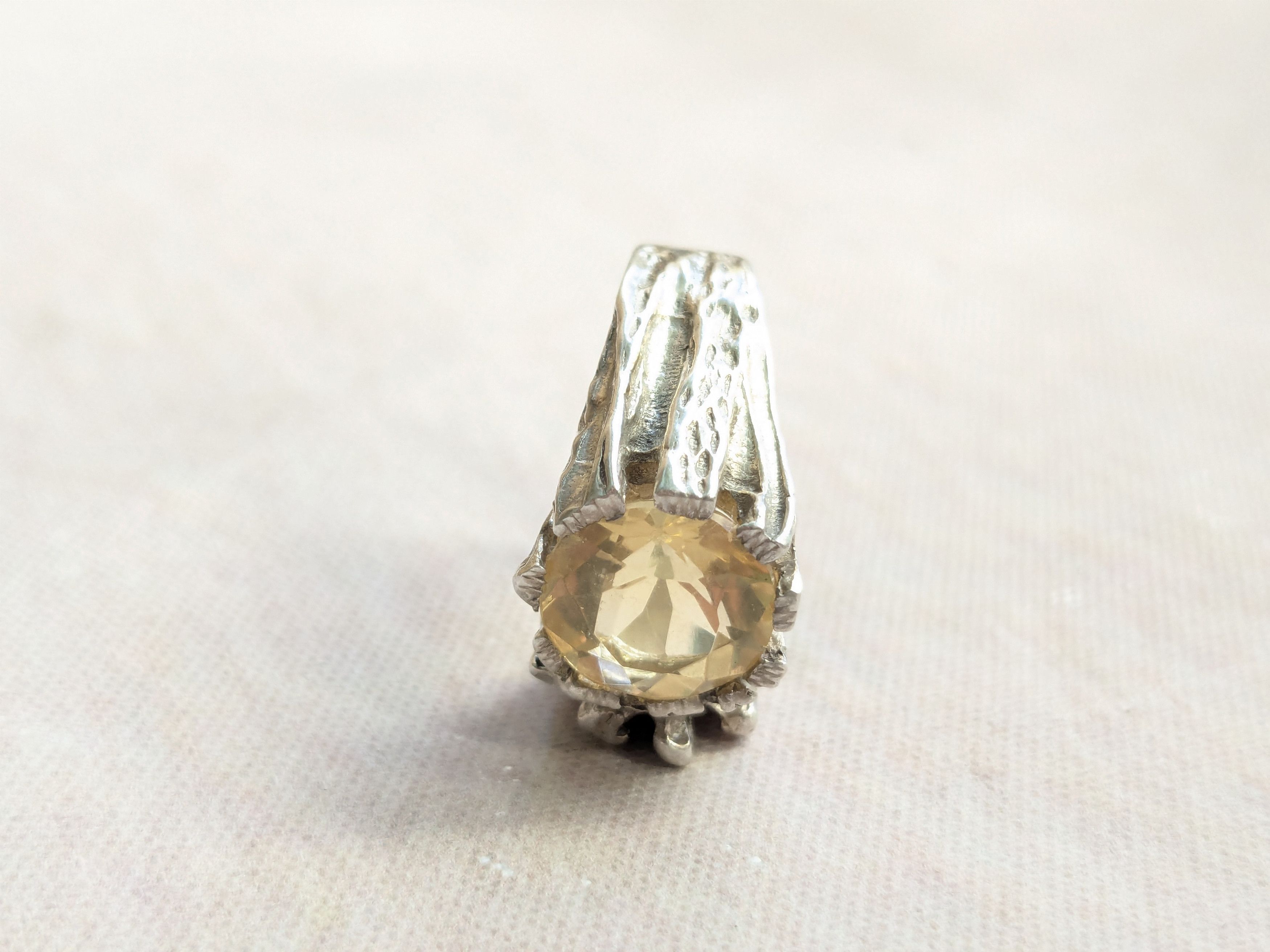 Sterling Silver × Vintage Vintage Sterling Silver Ring Yellow Citrine 7 Brutalist Size ONE SIZE - 10 Thumbnail