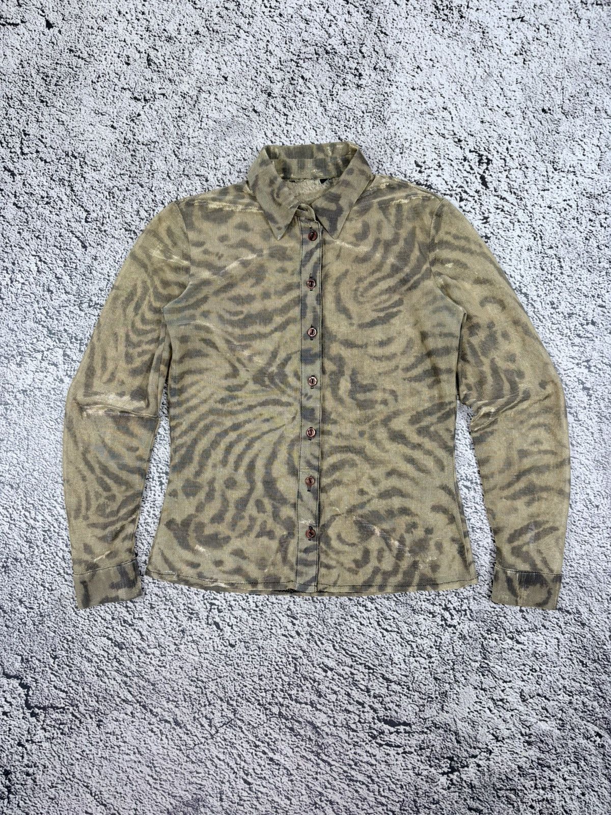 Japanese Brand Vintage Y2K Sheer Mesh Zebra Print Glitter Shirt Size S / US 4 / IT 40 - 1 Thumbnail