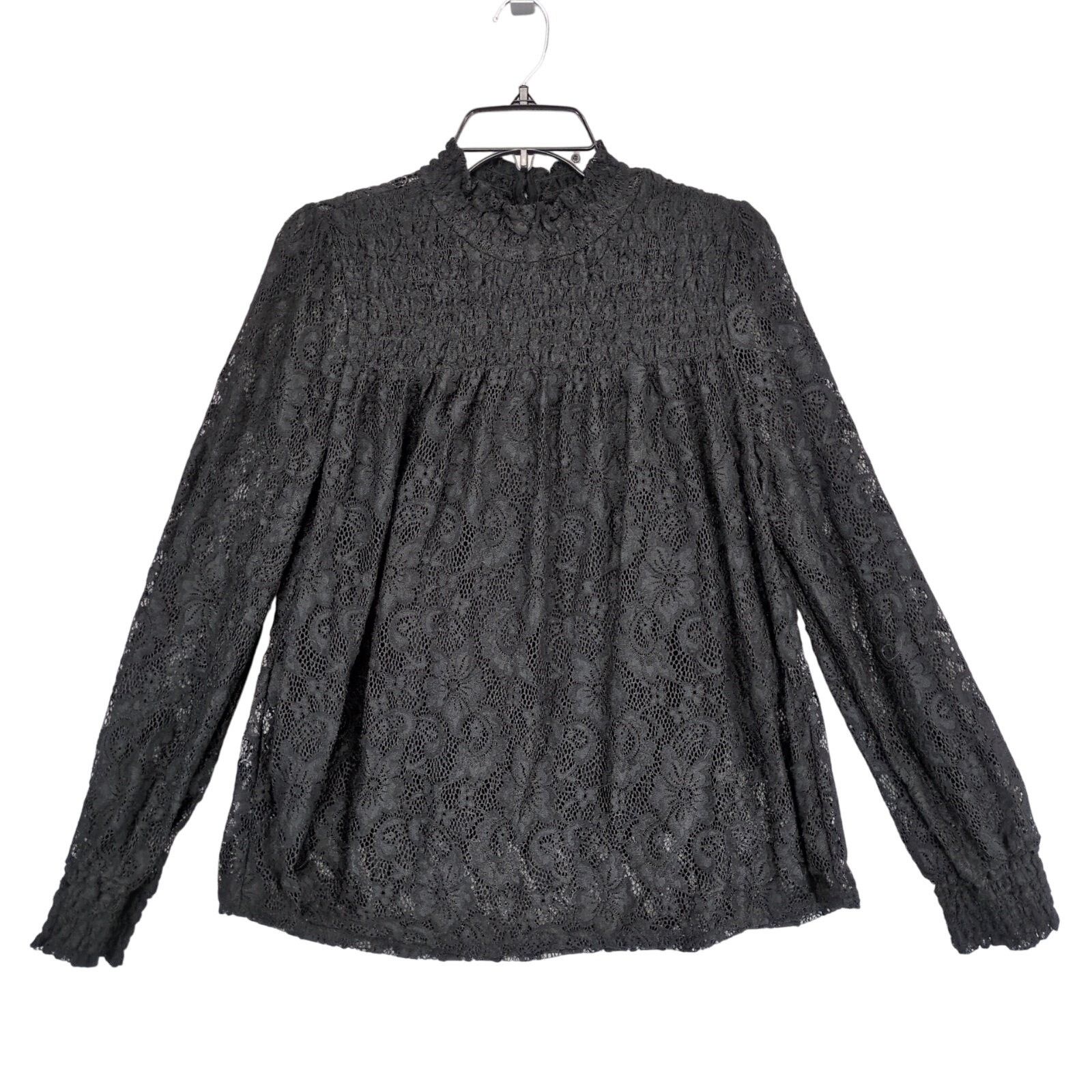 Other Cable & Gauge Black Floral Lace Long Sleeve Smocked Top L Size L / US 10 / IT 46 - 1 Thumbnail