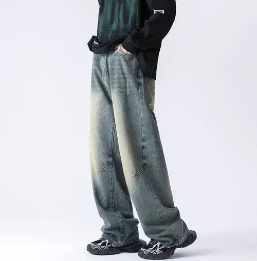 VIBE High street distressed mud yellow loose wide leg jeans Size US 34 / EU 50 - 6 Thumbnail