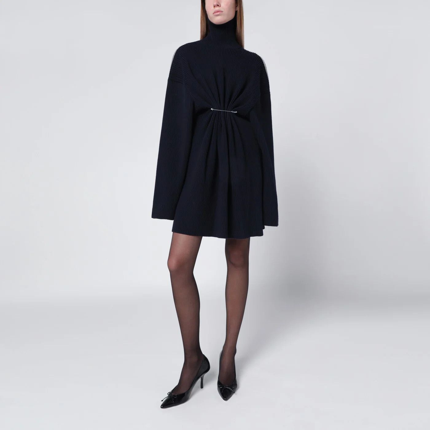 Balenciaga o1d2blof0426 Wool Cotton Mini Dress in Navy Blue Size XS / US 0-2 / IT 36-38 - 1 Thumbnail